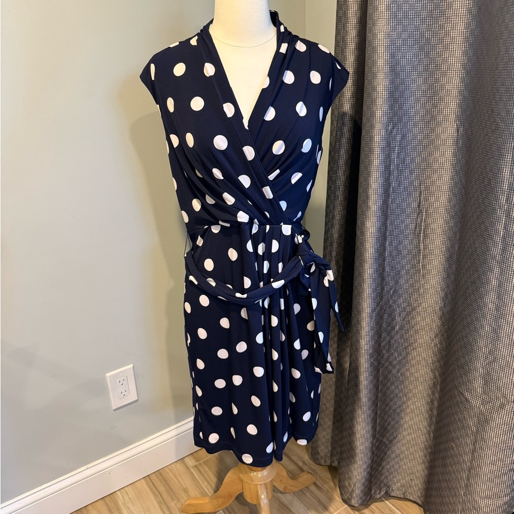 Eliza J. Navy Polka Dot Dress - classy look!